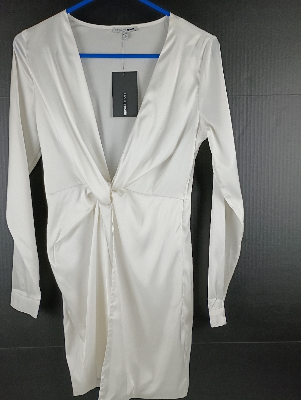 Fashion Nova White Twist-Front Long Sleeve Mini Dress